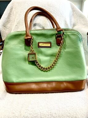 Mint Green Structured Satchel Tote w Organizer Interior Work Bag Joy & Iman